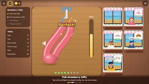Caramel Row gameplay: sweet shop game you can play free in your browser